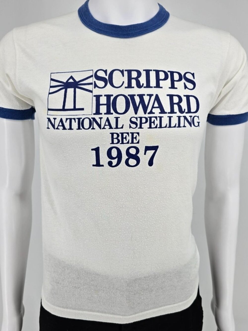 Vintage 1987 Velva Sheen Scripps Howard National Spelling Bee Ringer T-Shirt (S)